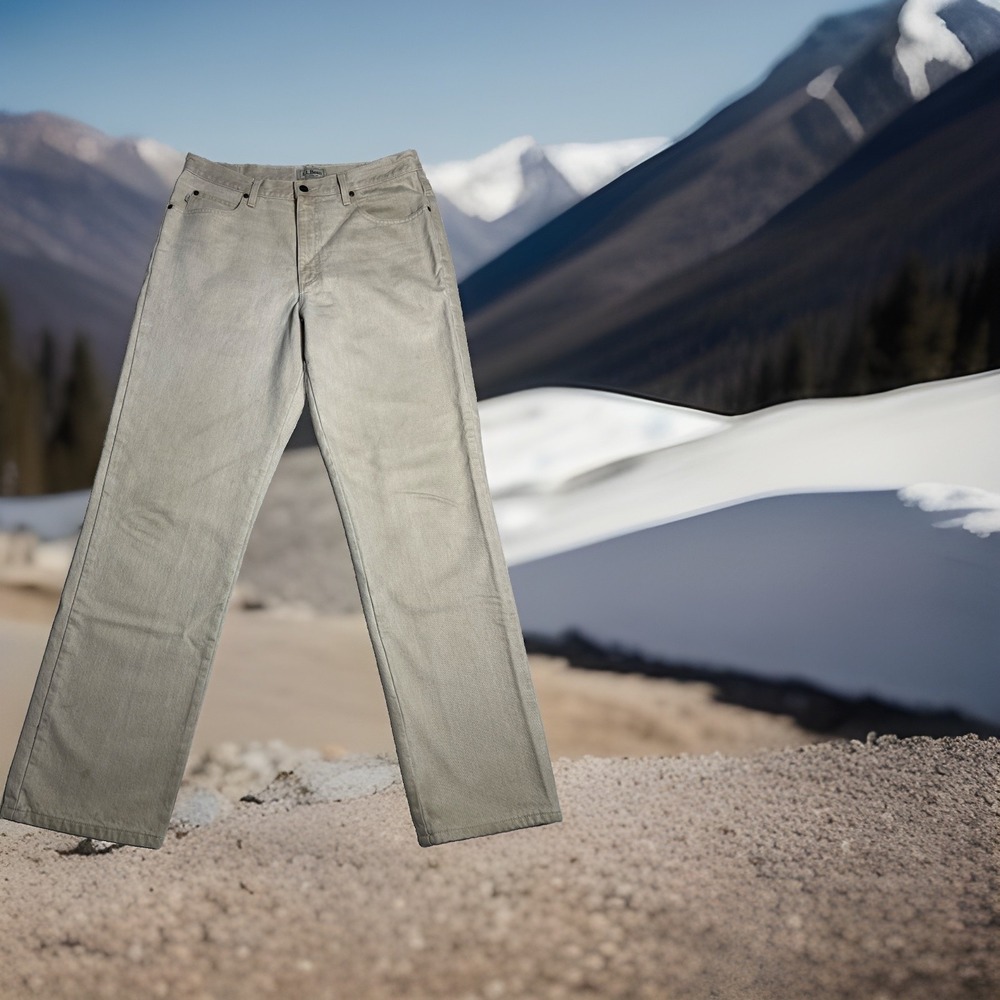 L.L. Bean Double L Relaxed Jeans Mens 34x32 Beige Flannel Lined Denim Pants